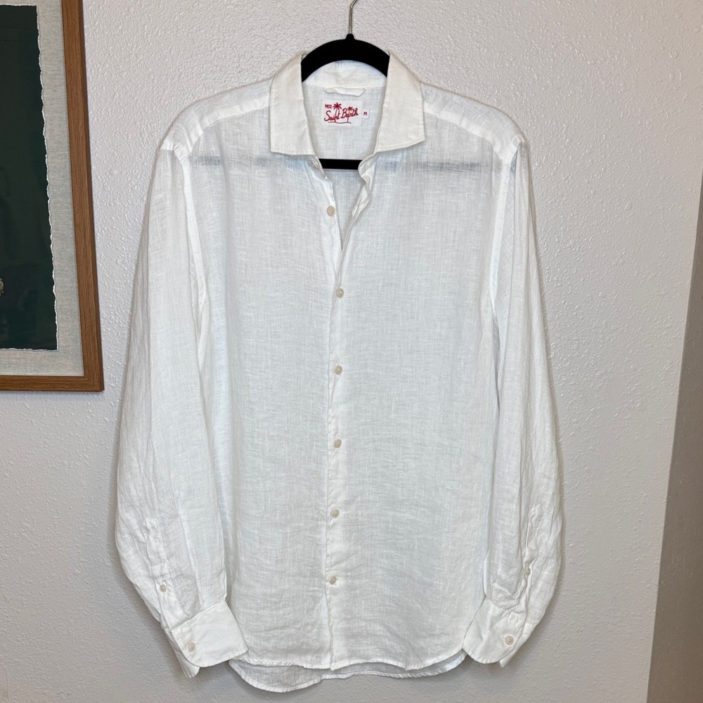 MC2 Saint Barth White 100% Linen Button Down Shirt Lightweight Summer Resort - M